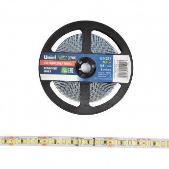 Светодиодная лента UNIEL ULS-2835-168LED/m-10mm-IP20-DC24V-14W/m-5M-4000K катушка в герметичной упаковке Светодиодная лента UNIEL ULS-2835-168LED/m-10mm-IP20-DC24V-14W/m-5M-4000K катушка в герметичной упаковке