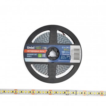 Светодиодная лента UNIEL ULS-2835-180LED/m-10mm-IP20-DC24V-17W/m-5M-6500K катушка в герметичной упаковке Светодиодная лента UNIEL ULS-2835-180LED/m-10mm-IP20-DC24V-17W/m-5M-6500K катушка в герметичной упаковке